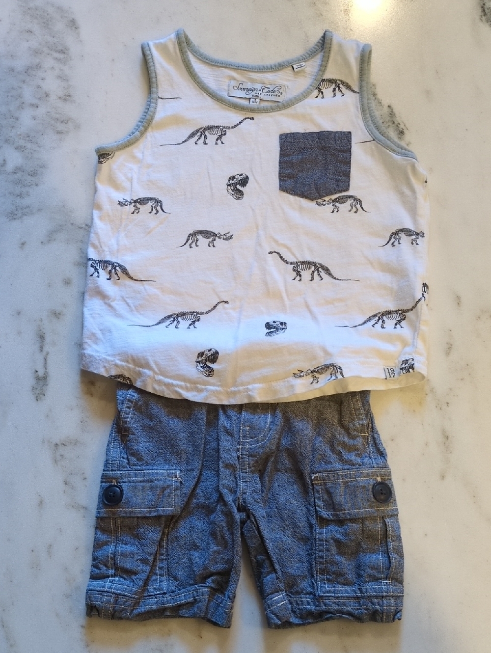 Sovereign Code Dino Tank Sz 4 & Tea Collection Chambray Shorts Sz 3 Outfit EUC